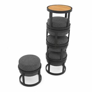 STAY Compact Set 5 — stapelbart loungeset i mörkgrå med kol ram